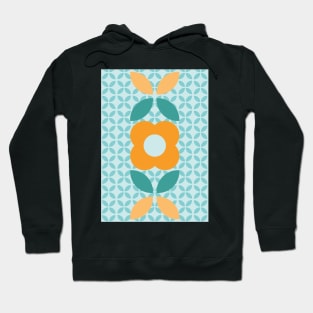 Retro Flower, Geo Pattern in aqua, orange and teal Hoodie